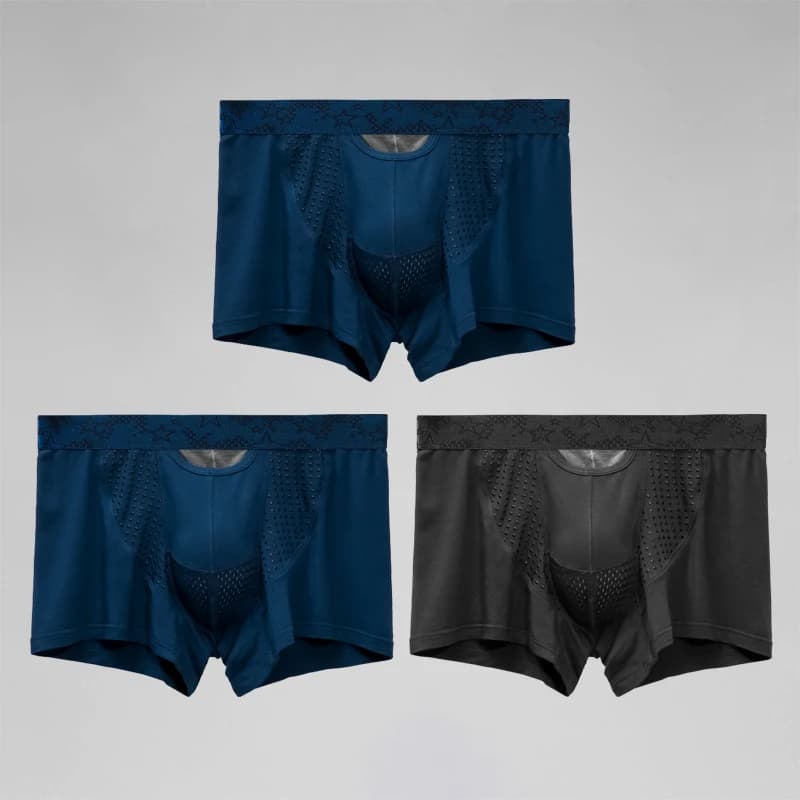 3 pezzi di biancheria intima separata per pistola da uomo, pantaloni con fondo velenoso con supporto scrotale, pantaloni della tuta ad angolo piatto curvo in seta ghiacciata