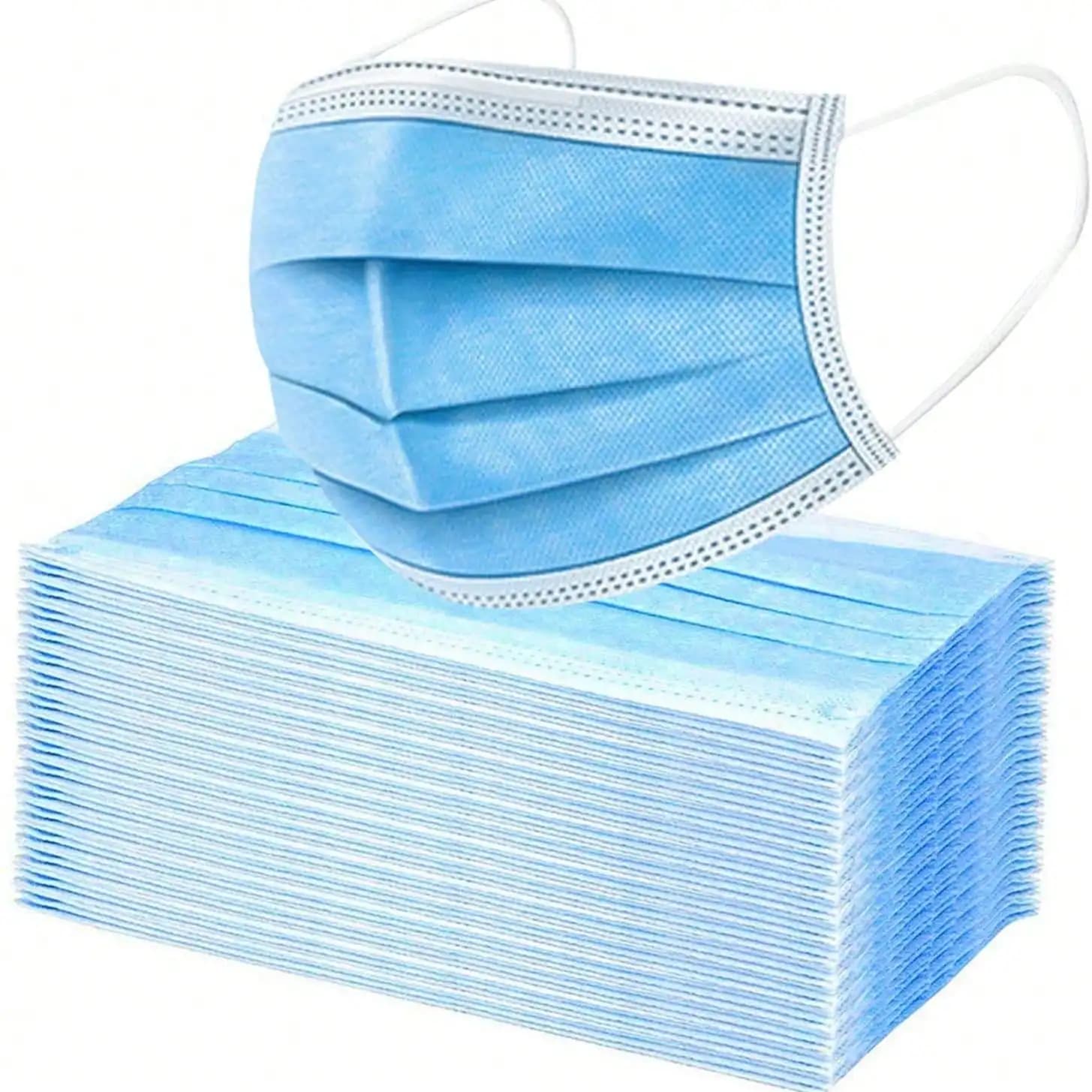 50 pezzi, 200 pezzi, 600 pezzi Mascherina monouso blu, morbida sulla pelle, maschere a 3 strati con elastici per le orecchie, ideale per