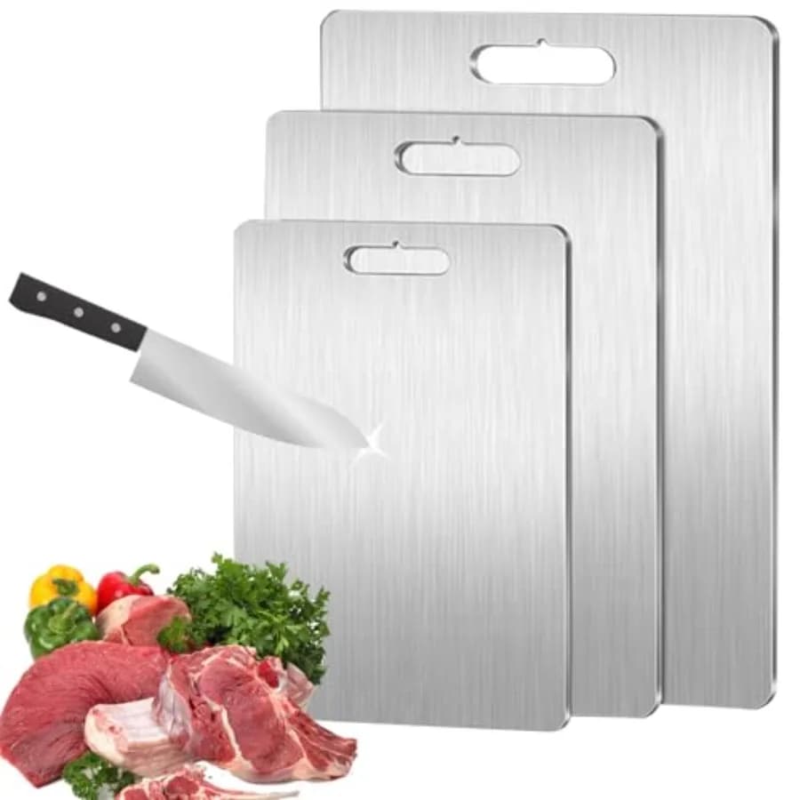 Set di 3 Taglieri in Titanio Puro al 100% per Cucina, Nuovi Taglieri in Acciaio Inossidabile 2025 per Carne, Verdure, Frutta, Resistenti a Graffi e Ruggine