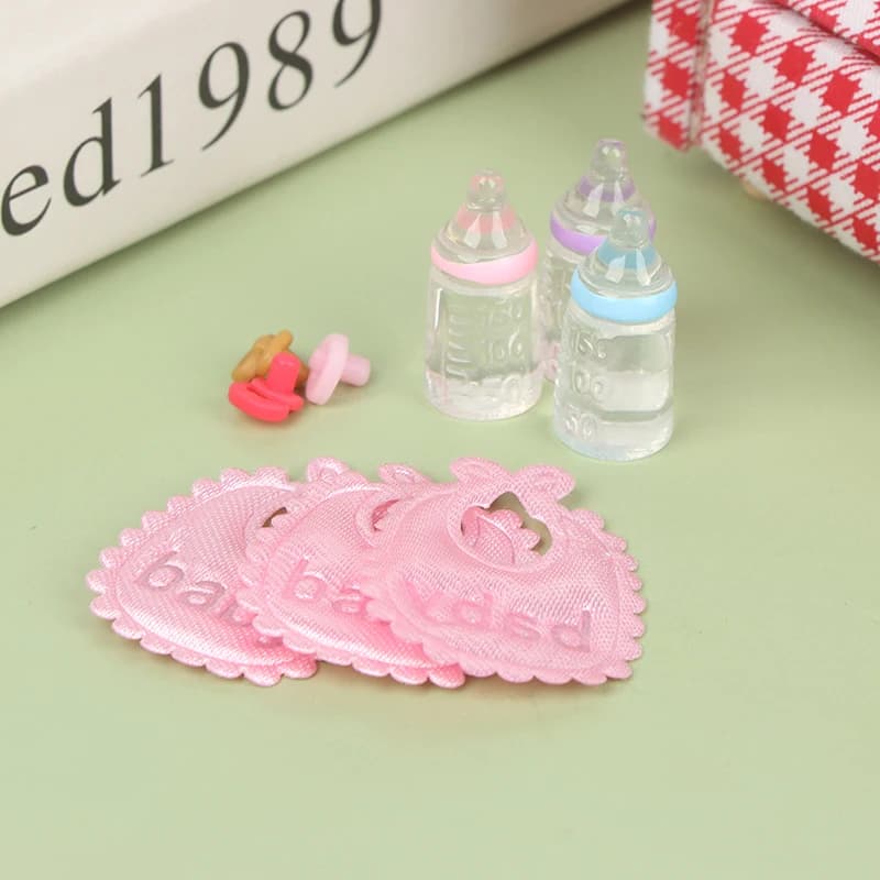 * 1:12 Dolls House Miniature Baby Bottles Pacifier Bibs Set Nursery Accessory Gift