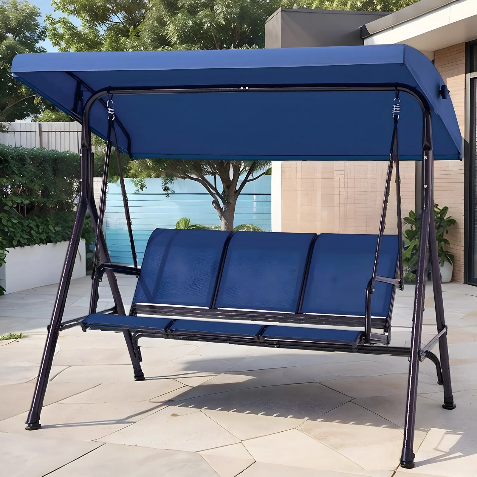3 seat outdoor swing for adults patio swing chair with thick pillows outdoor porch swing 3 in 1 with adjustable canopy