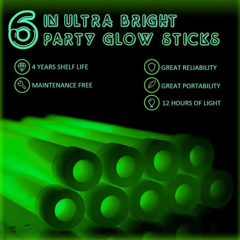 Bastoncini luminosi a LED da 6-12 pezzi con gancio Bastoncini luminosi a fluorescenza da 6 pollici per escursioni in campeggio Luce per feste da concerto di emergenza all'aperto
