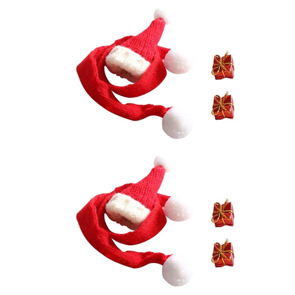 2 set di mini cappelli natalizi e sciarpe, berretti in maglia elasticizzata rossa, accessori decorativi, ornamenti adorabili