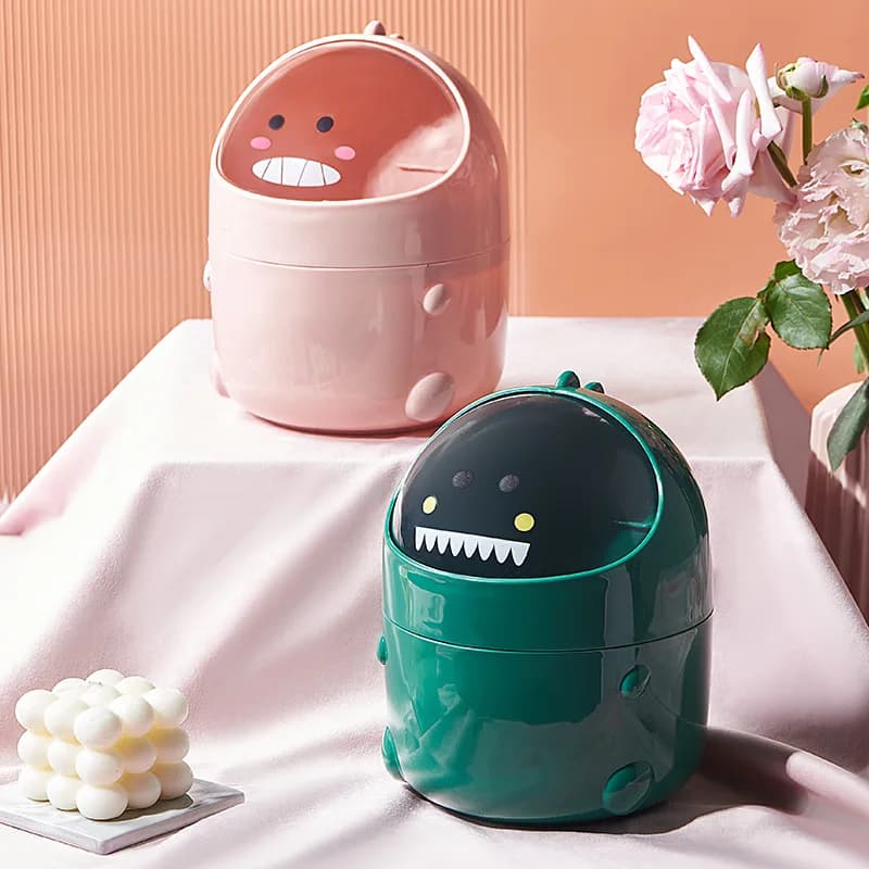 Secchio portaoggetti con patta per ufficio piccolo dinosauro Pattumiera da tavolo creativa Dormitorio per studenti Mini cestino per rifiuti Accessori per la casa