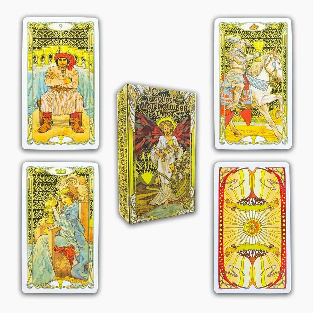 Golden Art Nouveau Tarot Cards Pocket Size Fate Divination Board Game Oracle Cards Mysterious Witchcraft Divination Prop