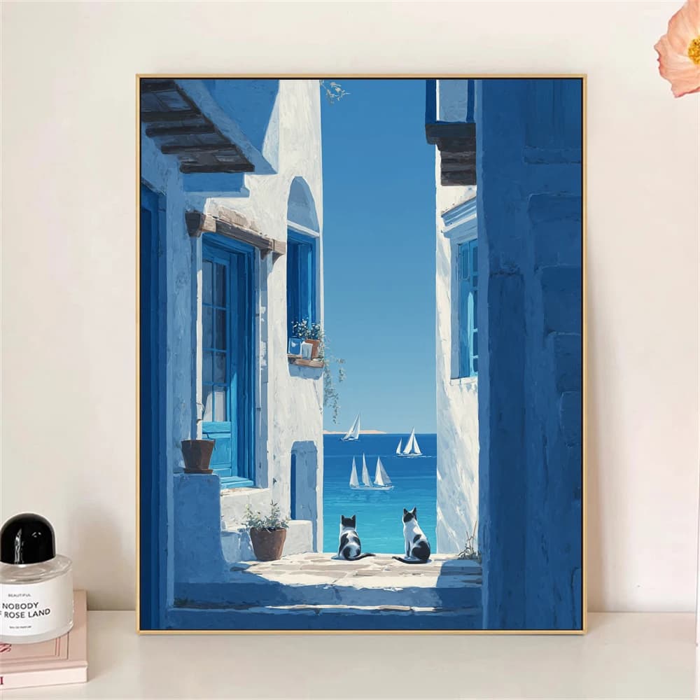 Paint by Numbers For Adult Kit Blue And White House DIY Dropshipping acrylic Oil Painting Canvas by Number Home Decor