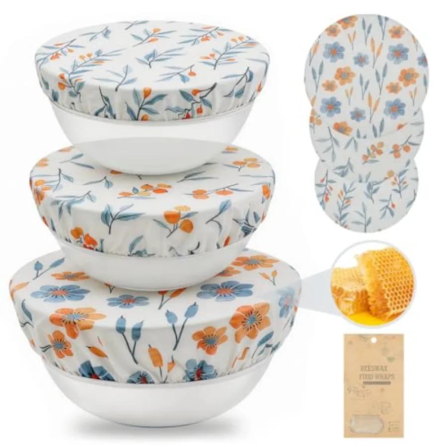Reusable Beeswax Bowl Covers-3 PCS Elastic Cotton Sourdough Wraps-8''/10''/12'' Shower Caps for Bread Proofing and Food Storage