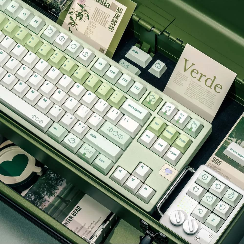Set di tasti a tema mela verde, profilo OEM, tasti PBT/ABS per tastiera meccanica Cherry MX, set completo, accessori da gaming