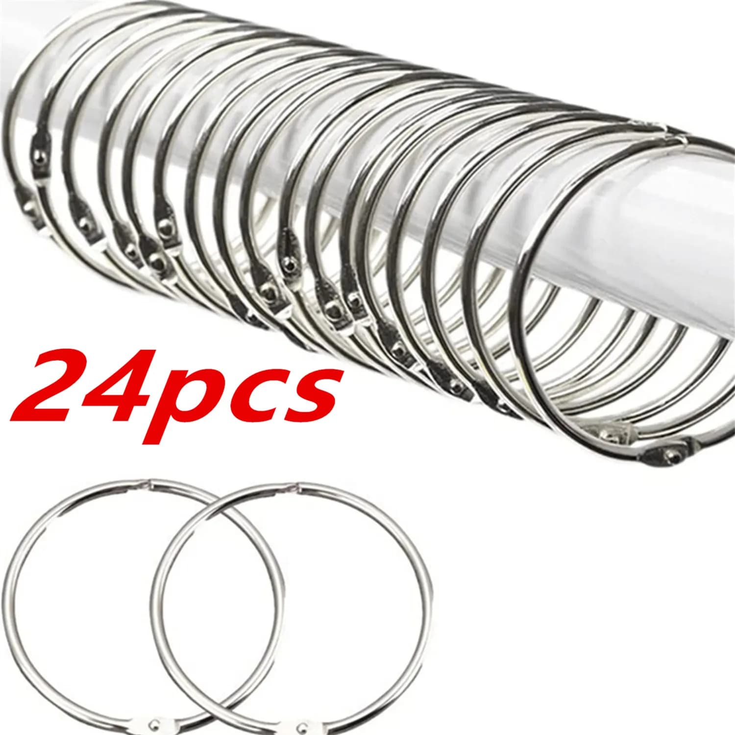 Pack of 24 rings for shower curtains, anti-rust shower curtain hooks for bathroom, loose sheet pickers key rings, Meta