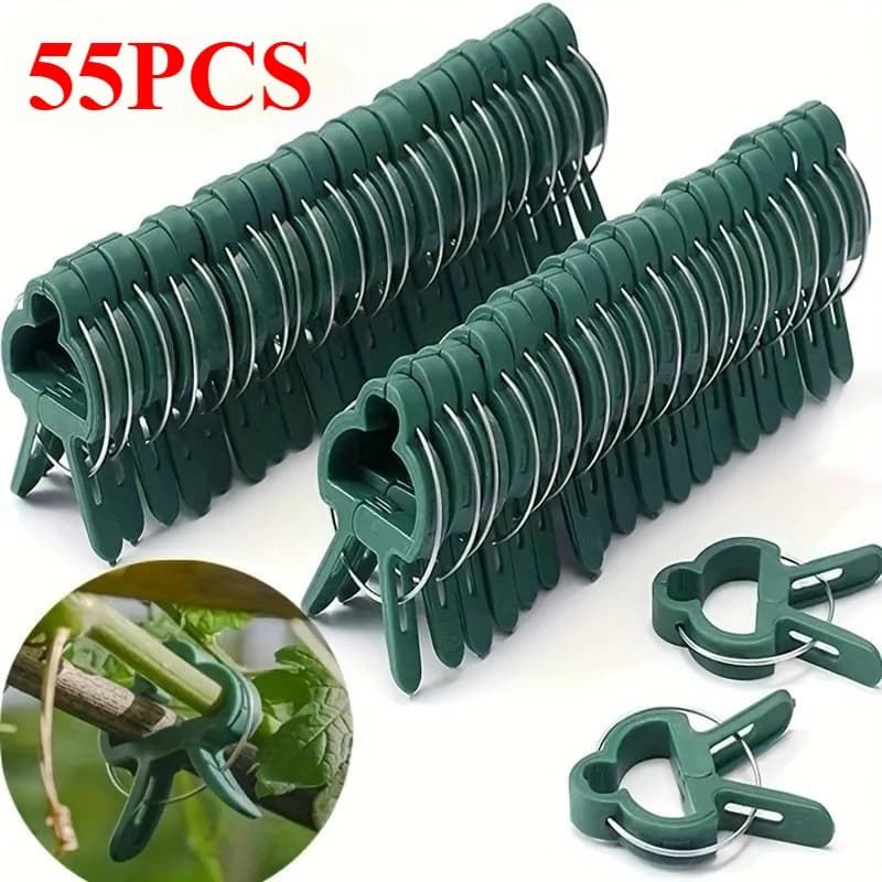 55 Heavy Duty Garden Plant Clips Reusable Quick Clip Green Plastic Support for Tomatoes Plant Pot Plant Stand Plant Accessories