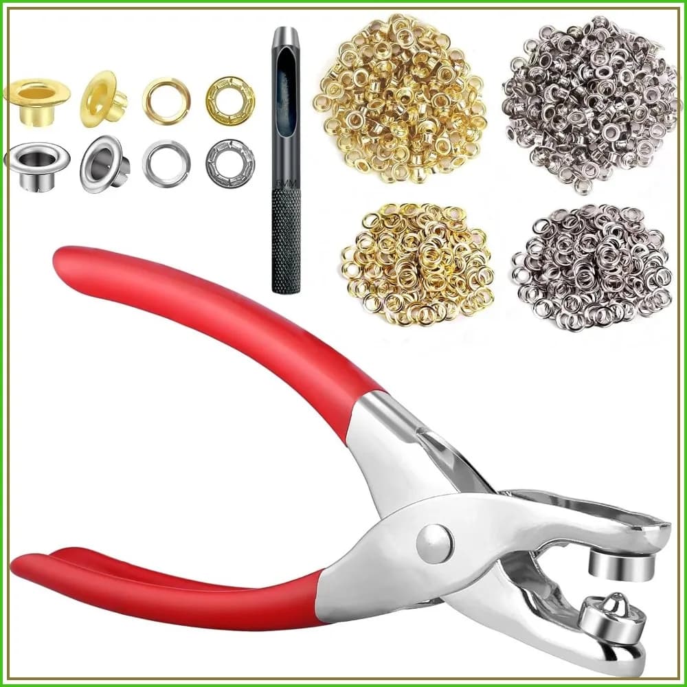 1203PCS Grommet Eyelet Pliers Tool Kit, 1/4 Inch Hole Punch for Fabric Leather Belt Shoes Clothes