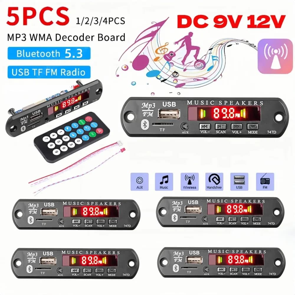 5-1PCS Bluetooth 5.3 Kit Per Auto Senza Fili MP3 Scheda di Decodifica Audio 9V 12V FAI DA TE WMA Lettore di Musica Modulo Lossless Audio USB AUX TF Radio