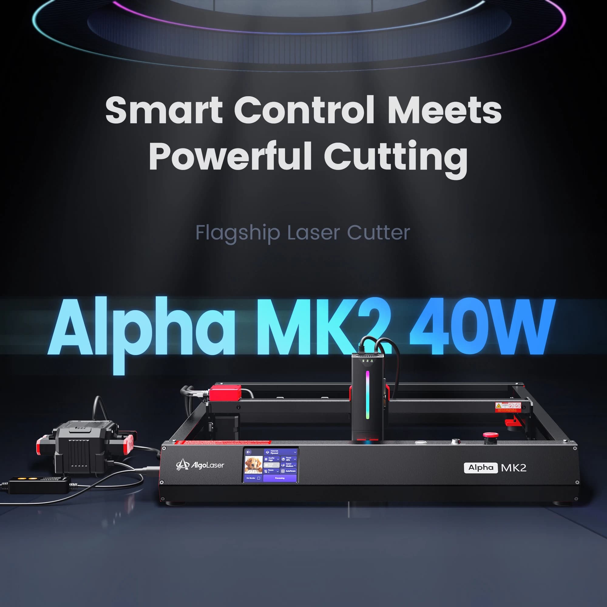 AlgoLaser 40W Laser Engraver Delta Smart Laser Engraver Machine 30000mm/min Laser Engraver Cutting 50mm Acrylic Wood with 3.5 Inch Touch Screen
