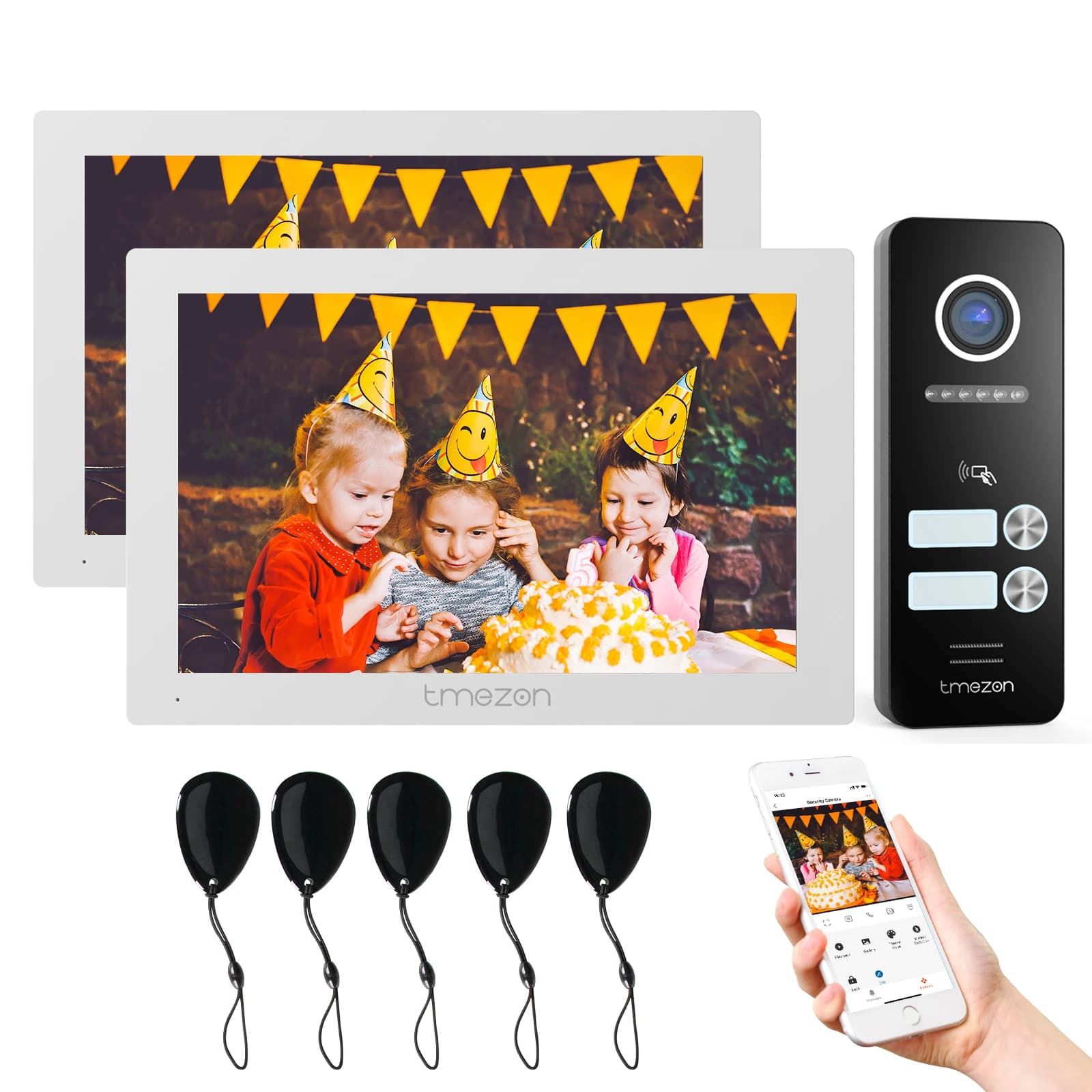 TMEZON Videocitofono campanello da 7 pollici a 4 fili 1080P con telecamera per porta cablata 1080P per casa, app Tuya/RFID/touch screen
