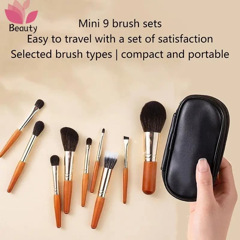 Protable 9-piece MiniCosmetic Brush Brush Set Powder Blush Blooming Eyeshadow Blending Brush Kit