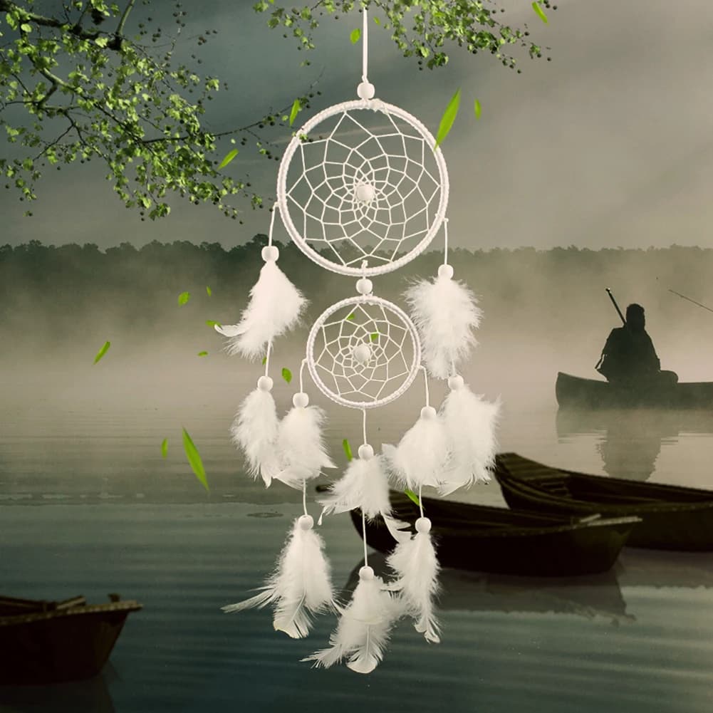 White Dream Catcher Pendant Hand-woven Car Decor Pendant Art Crafts Romantic Creative for Girlfriend Gift for Party Decoration