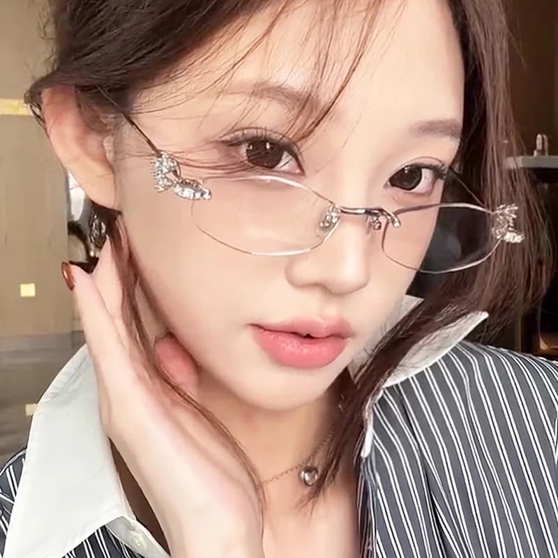 Fashionable Frameless Glasses Fashion Style Pure Fashioned Glasses High-end Wish With Custom Diamond Studs For Women's Small Face