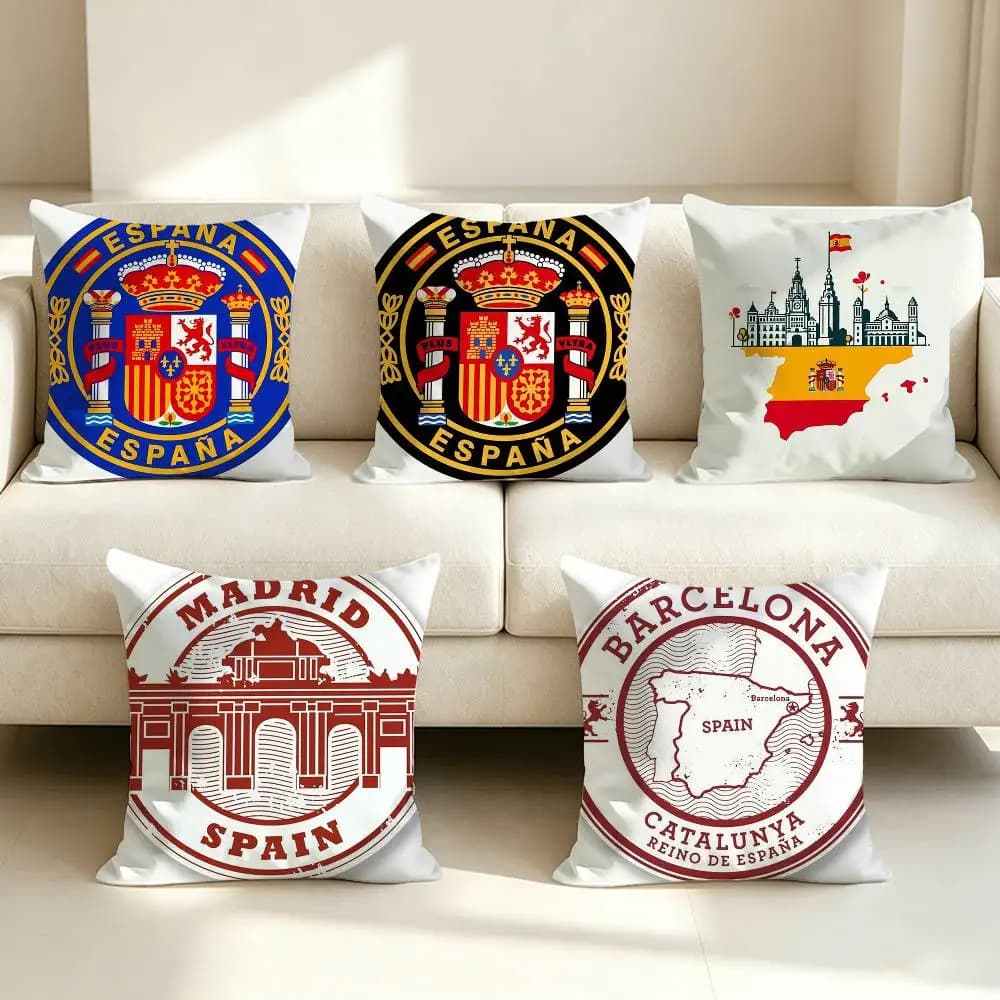 Spanish Cultural Totems Square Sofa Pillow Cover Solid Color Living Room Home Decor Cushion Case