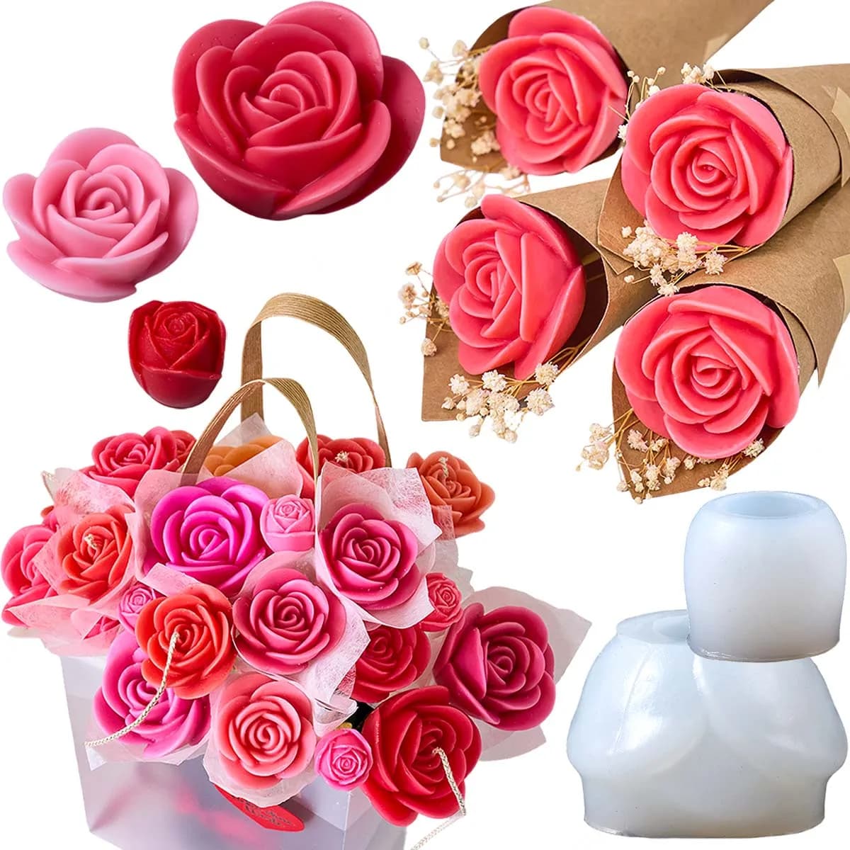Rose Flower Candle Silicone Mold DIY Aromath Plaster Resin Clay Molds Candy Chocolate Baking Making Valentine's Day Craft Gifts
