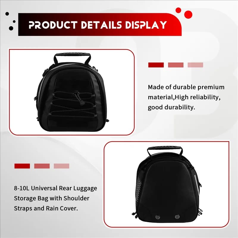 AB61-Borsa posteriore universale per moto espandibile 8-10L Borsa portaoggetti universale per bagagli posteriori con spallacci e copertura antipioggia, universale