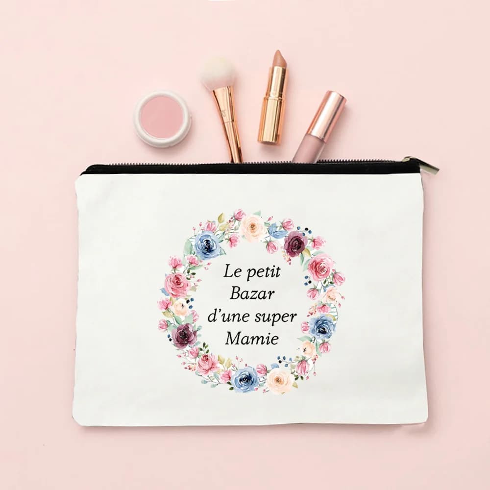 Custodia per cosmetici da donna con stampa francese Super Mamie, borse per il lavaggio femminile, regali per la nonna, borse per il trucco, articoli da toeletta da viaggio