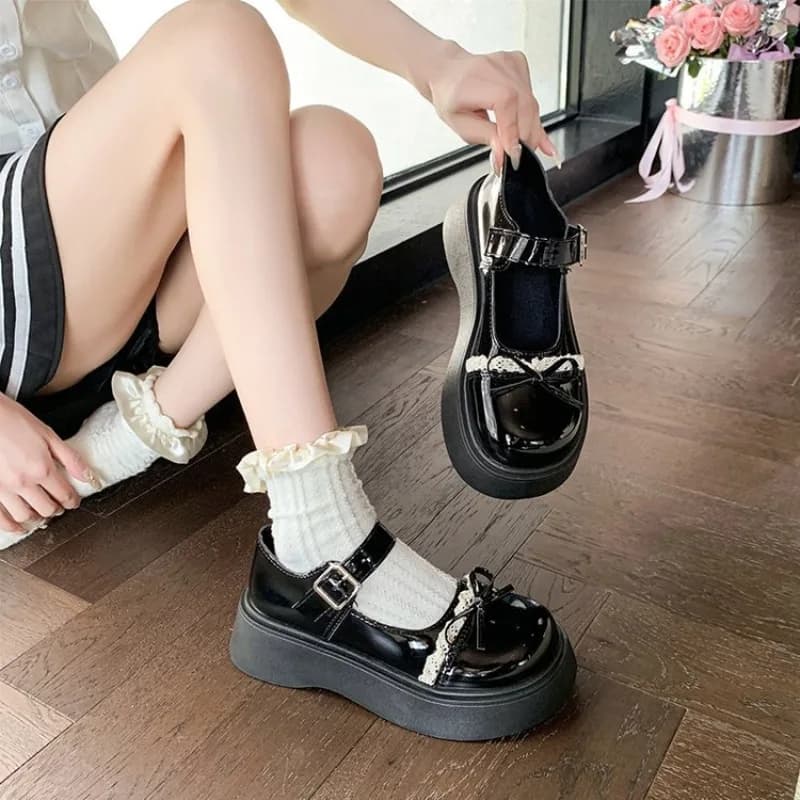 Women's Moccasins Spring 2026 British Style with Plateau Mary Jane, Women's Shoes Japanese JK Uniform with Lolita bow, Women's Singole Shoes