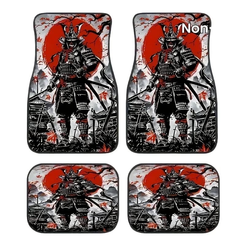 Confezione da 4 tappetini per auto con stampa Samurai Warrior, antiscivolo, lavabili, protezione interna alla moda per auto, camion - Regalo per tutte le stagioni
