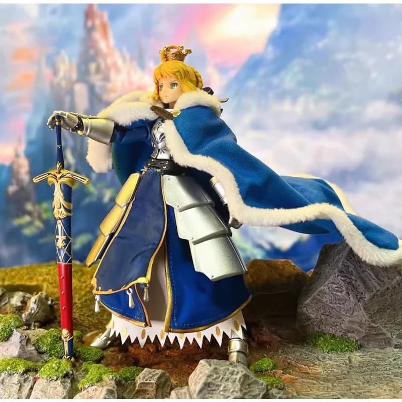 Modello di gonna in tessuto blu fatto a mano in scala 1/12 per personaggio femminile di gioco d'avventura, compatibile con action figure Figma Saber 2.0 da 6 pollici