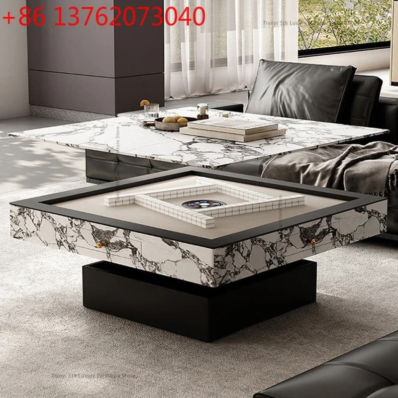Nordic Rock Slab High-grade Mahjong Table Modern Living Room Center Tea Table Liftable Silent Home Furniture