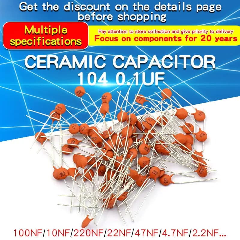 Condensatore ceramico da 100 pezzi 104 0,1uF 100PF 50V 30PF 103 0,01UF 22P 102 20PF 50V