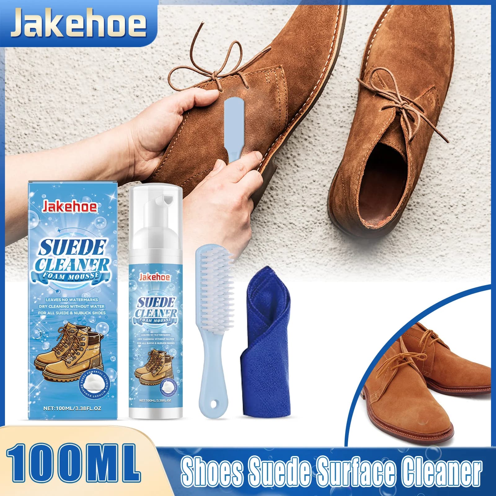 Pulizia delle scarpe in pelle scamosciata adatta per stivali lavorati a maglia Scarpe in tela di pelle Pulizia macchie superfici di polimerizzazione con spazzola e kit di salviette