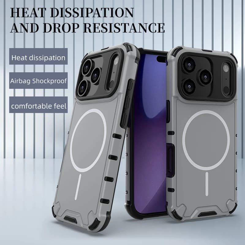 Custodia Magnetica Antiurto con Quattro Airbag per iPhone 11 12 13 14 15 16 Plus Air 17 Pro Max, Cornice in Plastica e Cover Posteriore in TPU