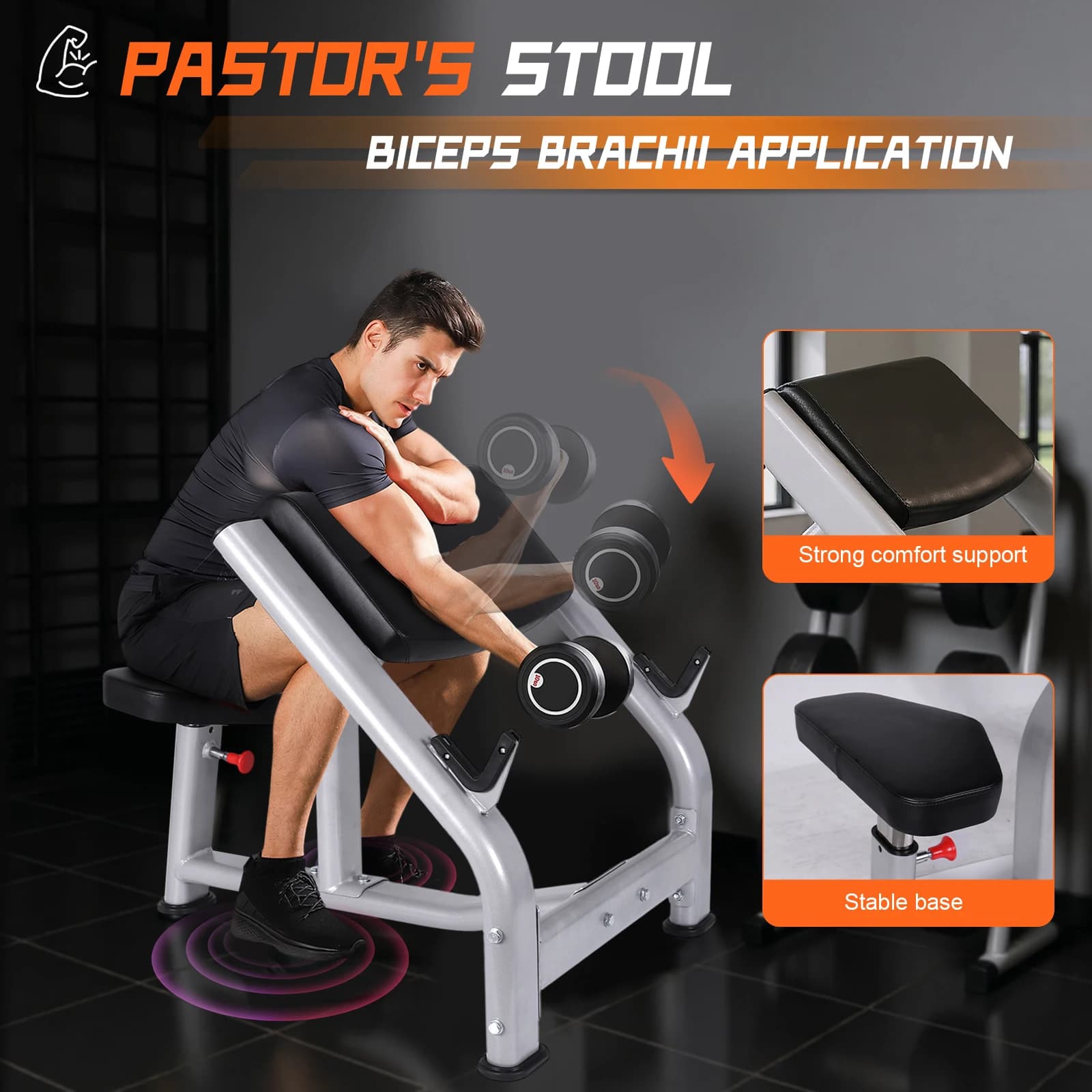 Preacher Curl bench with Adjustable Seat, Training Station with Weights for Home Gym and Muscular Enhancement