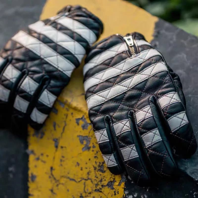 Guanti da moto in pelle di pecora per uomo guanti da locomotiva in vera pelle per pendolari Touch Screen a righe bianche e nere Gants Male