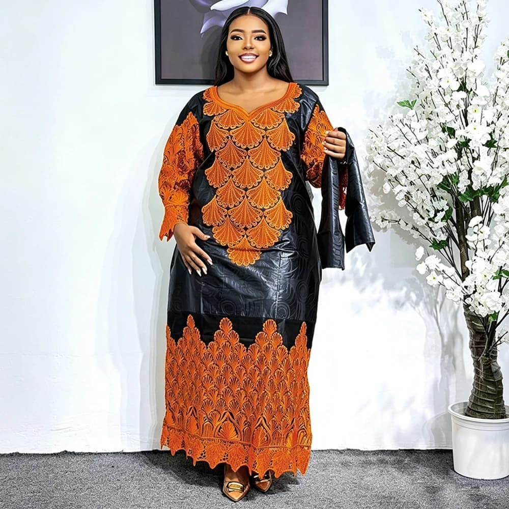 Abiti Lunghi da Festa Africani Taglie Forti per Donna 2026 Nuovo Lussuoso Abito Ricamato in Bazin Elegante Abito da Sera Musulmano Turco per Matrimonio