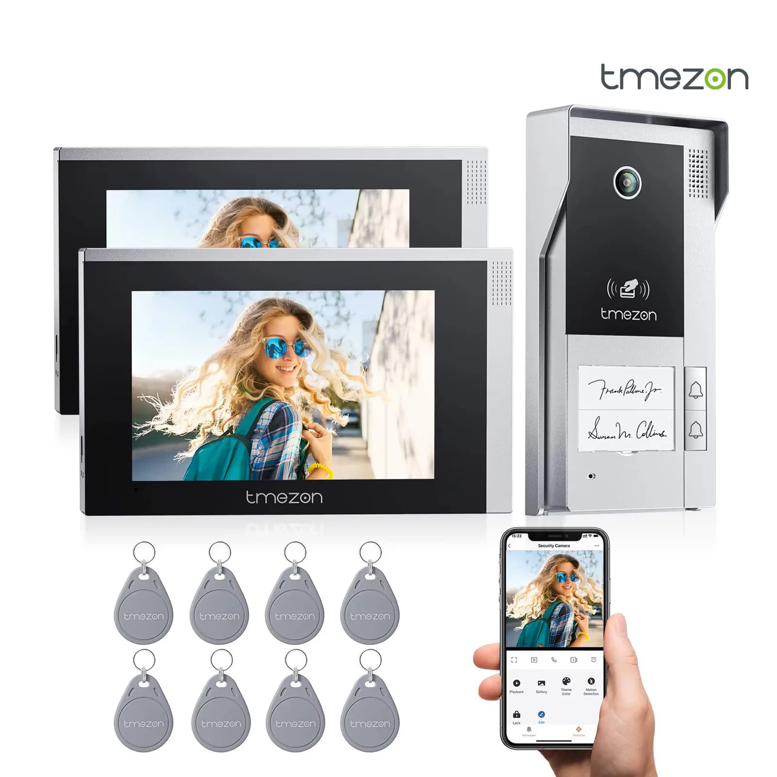 Videocitofono WiFi a 4 fili, videocitofono campanello TMEZON 1080P, touch screen IP da 7", rilevamento del movimento.APP TUYA/scheda RFID