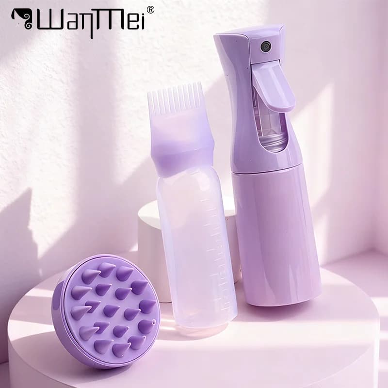 3pcs/set Silicone Hair Comb with Spray Bottle Root Comb Applicator Bottle Set Shampoo Container Brush Salon Hair Styling Tools