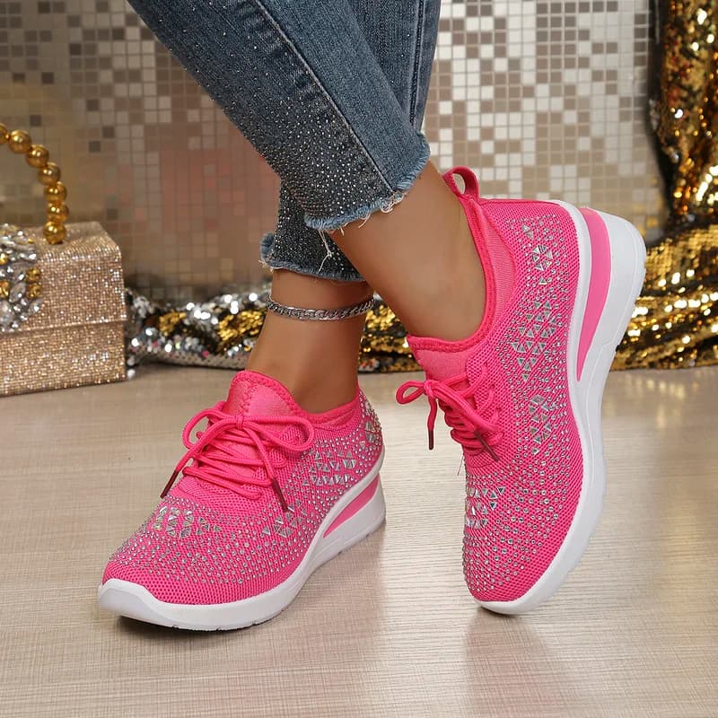 Triangle Geometric Rhinestone Ladies Mesh Sneakers Four Season Wear Hidden Wedge Comfort Walking Shoes Free Shipping Shoes