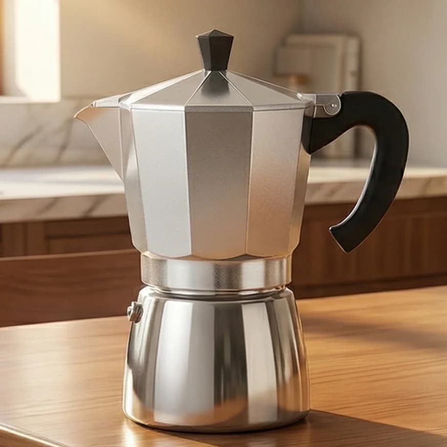 Caffettiera Moka in Alluminio e Acciaio Inossidabile 4/6 Tazze Per Casa/Ufficio/Esterno. Compatibile con Induzione e Gas