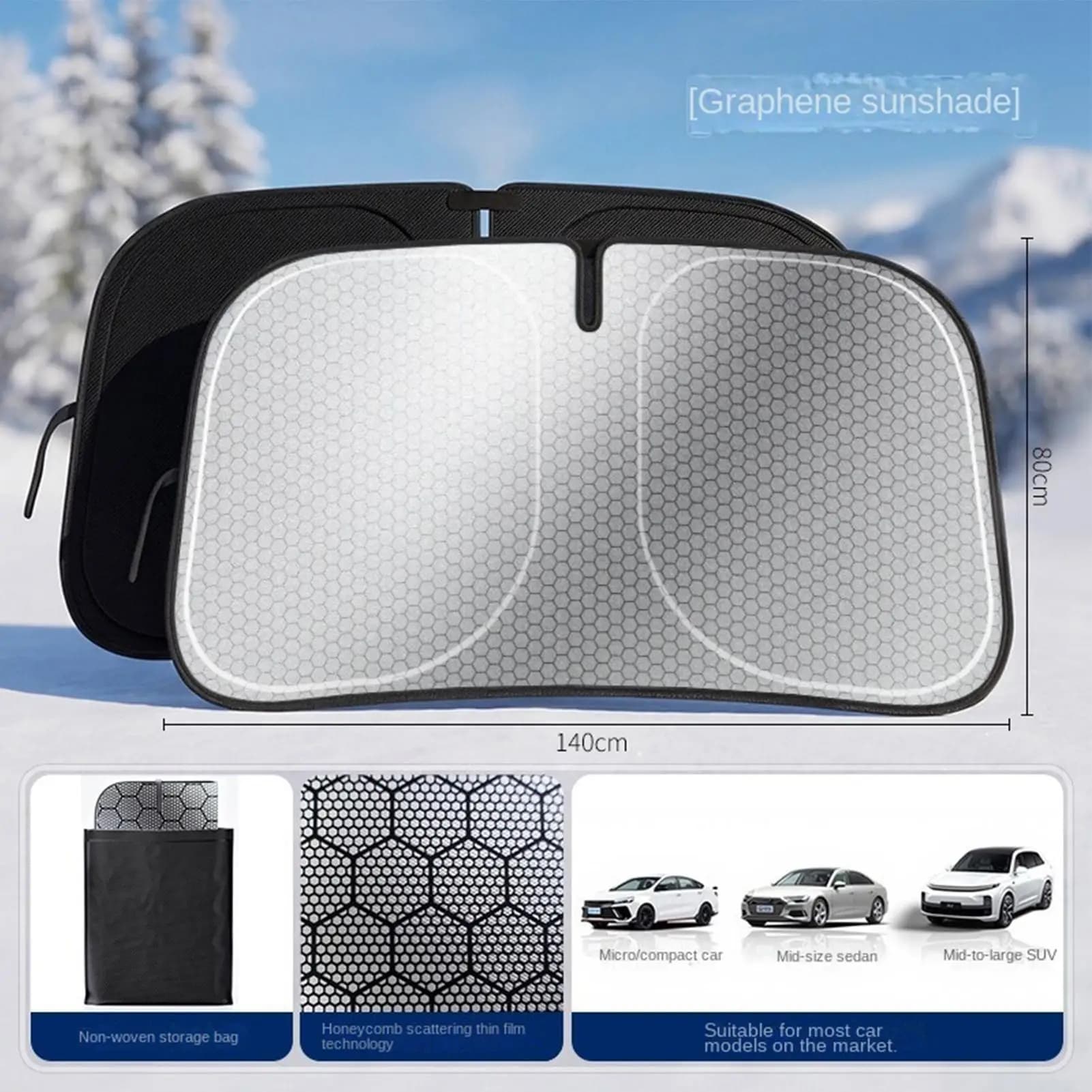 Parasole per Parabrezza Auto, Installazione Rapida, Pannello Isolante dal Calore, Protezione Solare per Veicoli Parcheggiati, Spiaggia, Camper, Camion