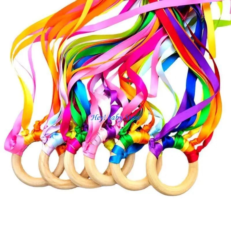 Q1FE Wooden Nursing Ribbon Rainbow Teether Toy Cognitive Stimulation 6 Options