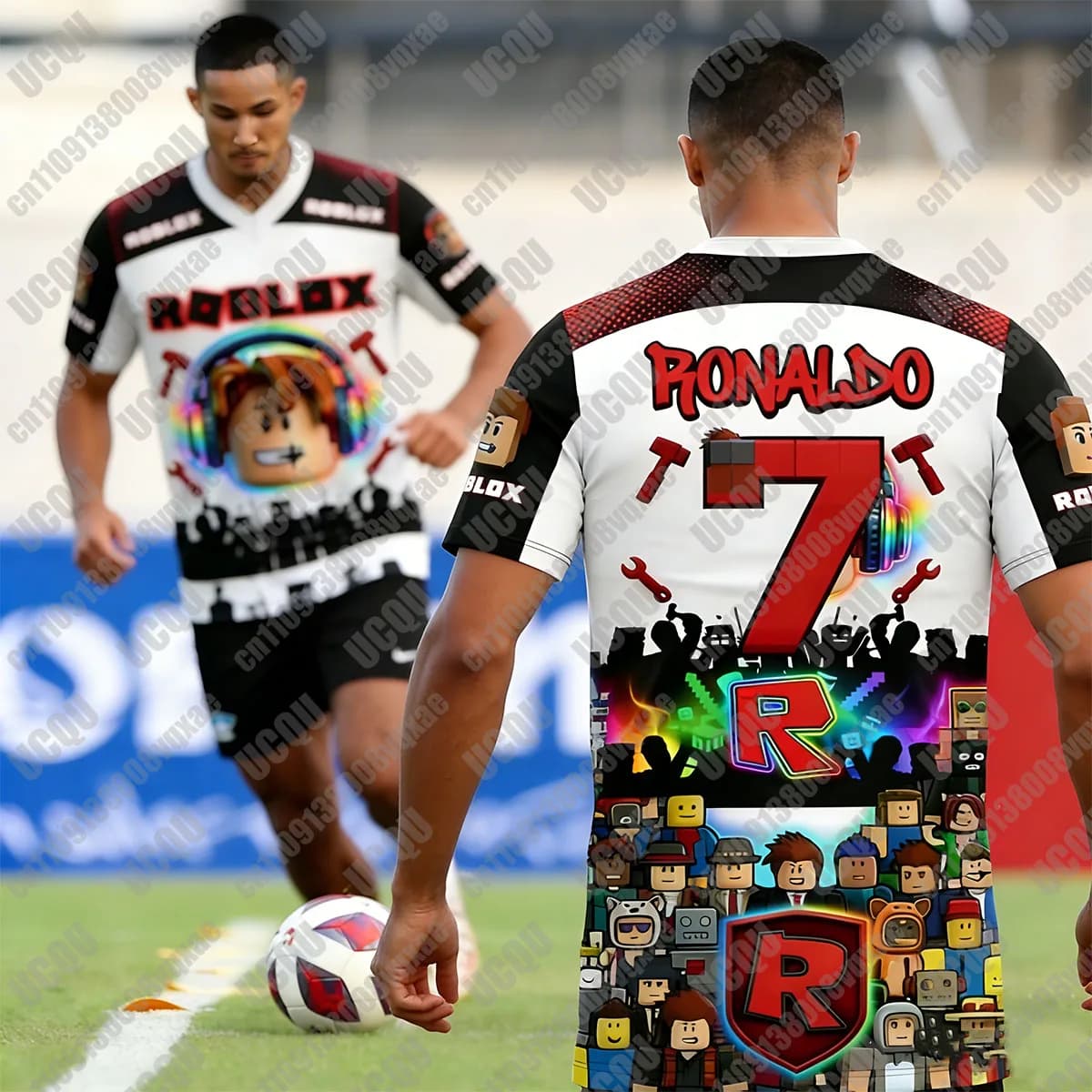 Maglia Roblox Ronaldo 7 2026 per Uomo e Ragazzo, T-Shirt con Stampa 3D e Scollo a V, Maglietta Estiva a Maniche Corte per Calcio ed E-Sports