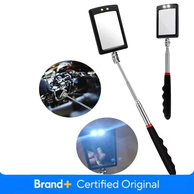 Specchietto per Auto Portatile Telescopico con Testa Flessibile, Specchio d'Ispezione con Luce LED, Visione Regolabile a 360 Gradi, Girevole, per Auto