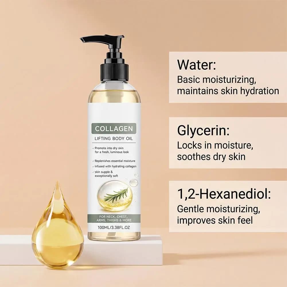 Olio Rassodante al Collagene con Estratti Vegetali, Idratante Delicato per Tutto il Corpo, Nutriente, Cura della Pelle a Lunga Durata, Ringiovanente e Rinfrescante