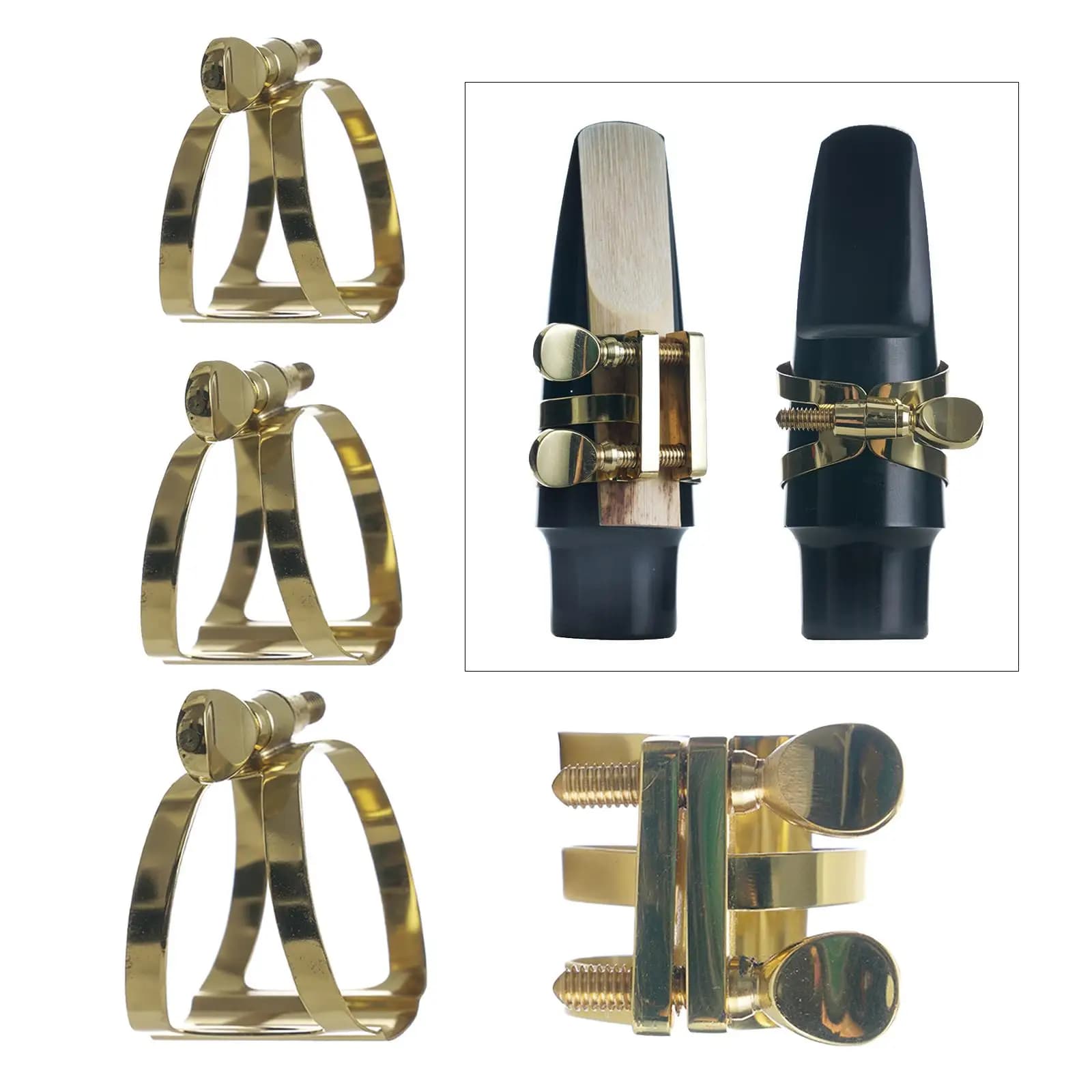 Durable Saxophone Ligature Adjustable Clamp Mouthpiece Holder Brass Instrument Replacement for Alto Tenor Soprano Use
