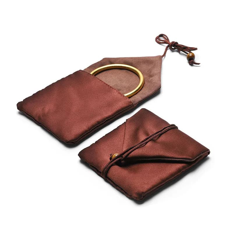 10pcs Satin Silk Flip Cover Jewelry Pouches 9.5cm Vintage Envelope Style for Bangle Bracelets Gift Brown Anti-Scratch Storage