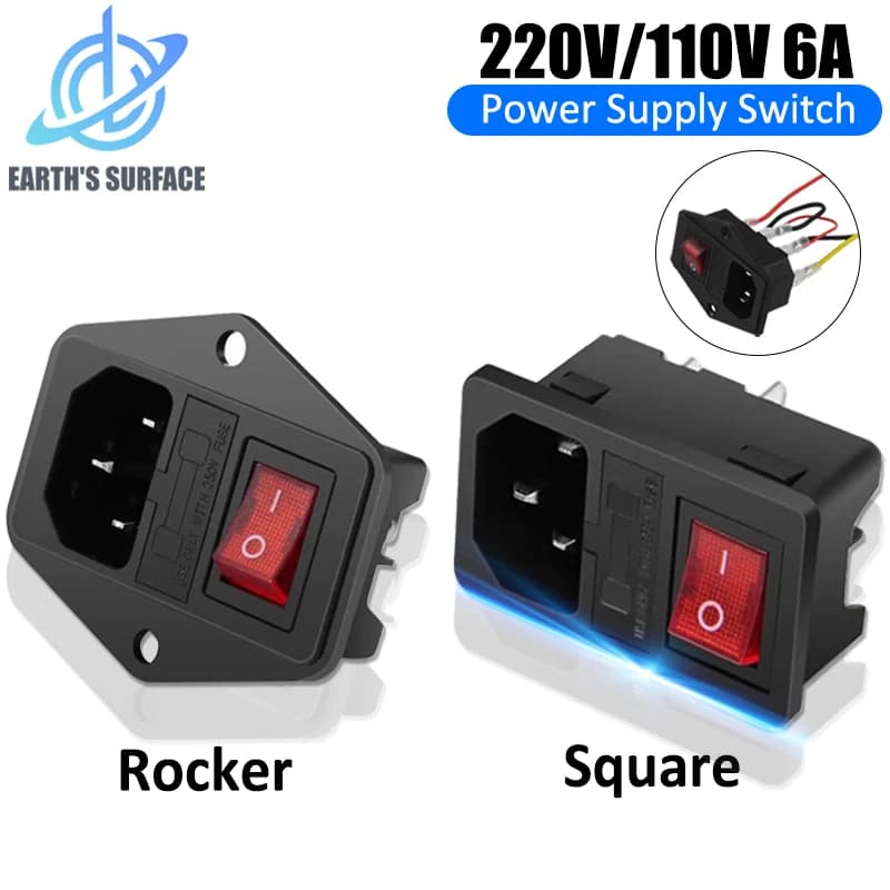 Parti della stampante 3D 220V 110V 6A interruttore di alimentazione presa maschio con fusibile per presa di corrente alternata cablaggio connettore Switcher