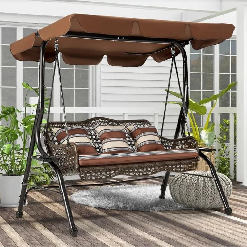 Pation rocking chair from outside to 3 places with canopy Convertible Portico Aliante Amaca seating cushion with steel frame in wicker and rattan