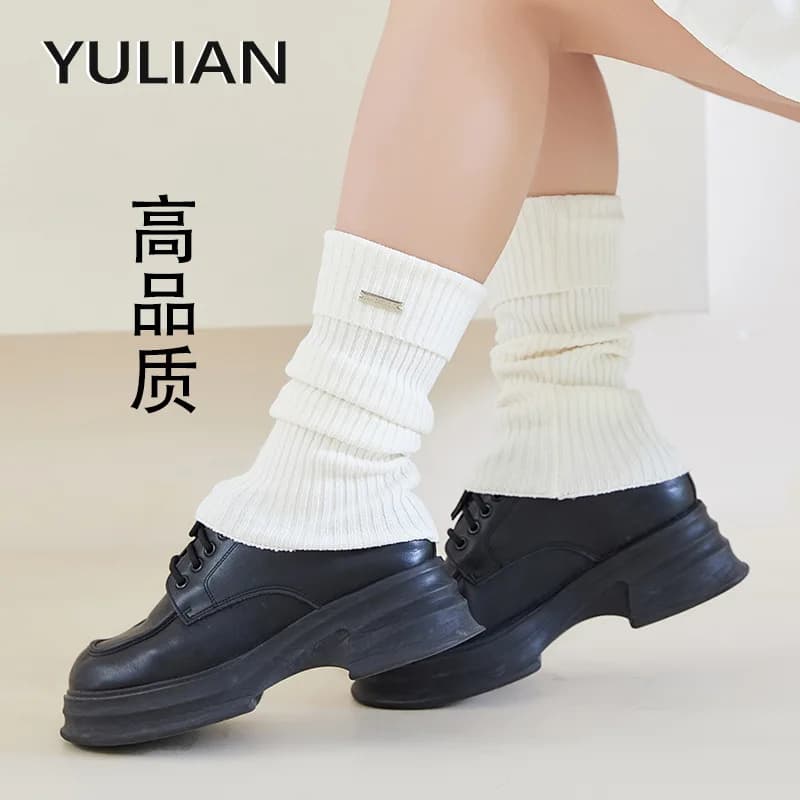 Plus Size FatmmStacked Socks Women with Thick to Pair with Small Leather Shoes200Spring and SummerjkWhite Leg Warmers E
