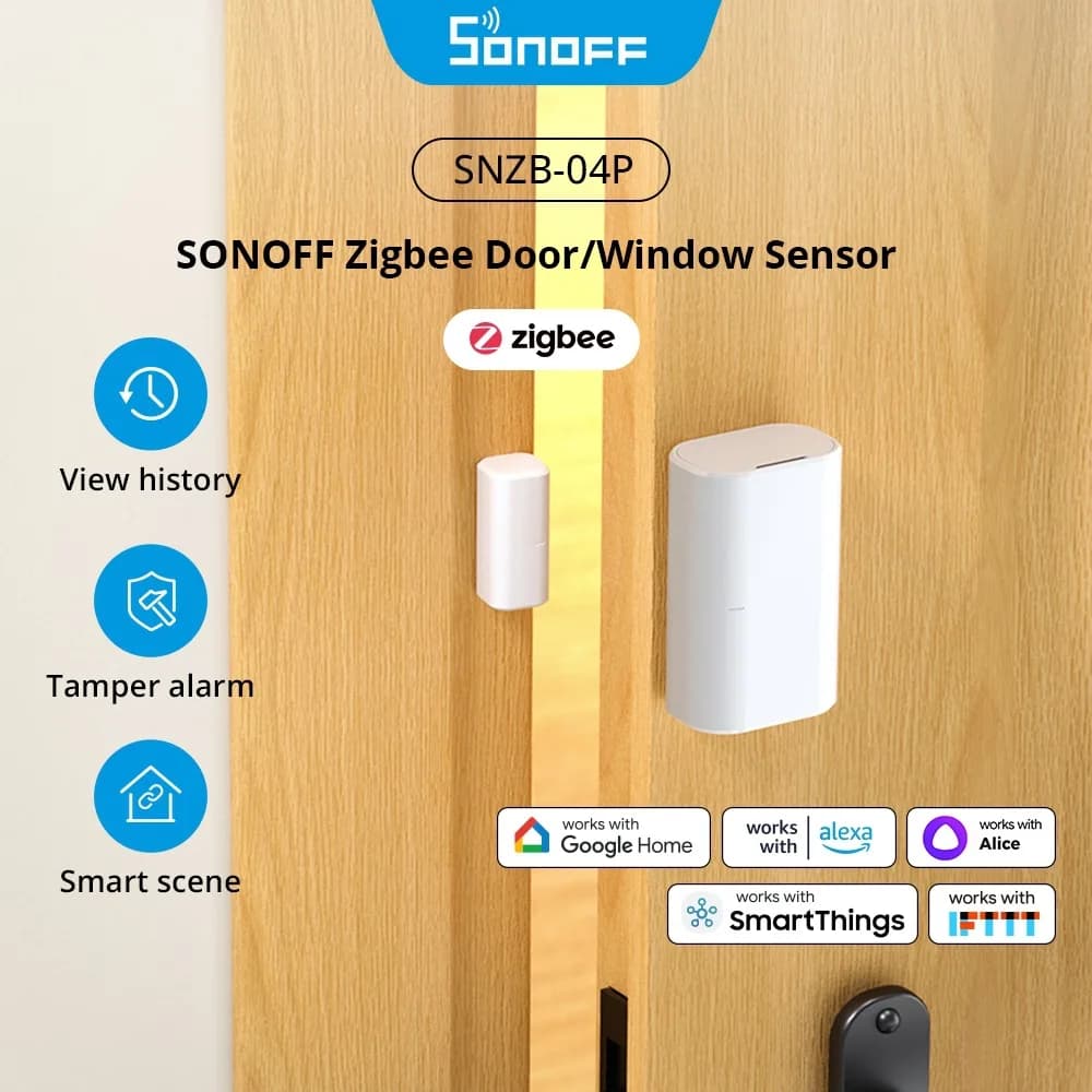 1-10 Pezzi Sensore Intelligente SONOFF Zigbee SNZB 04P per Monitoraggio Porte e Finestre, Notifica Apertura/Chiusura, App eWeLink, Allarme Manomissione, Compatibile con Google Home e Alexa